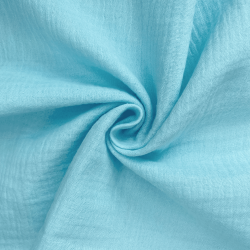 Ткань Муслин Жатый, цвет Небесно-голубой (на отрез)  в Абакане